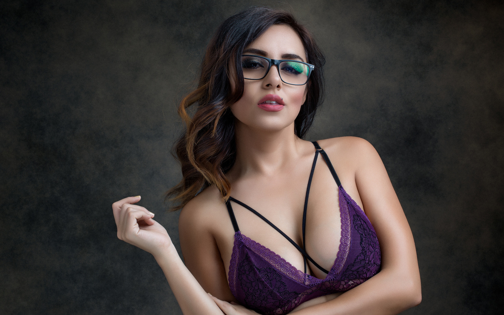 Brunette glasses lingerie
