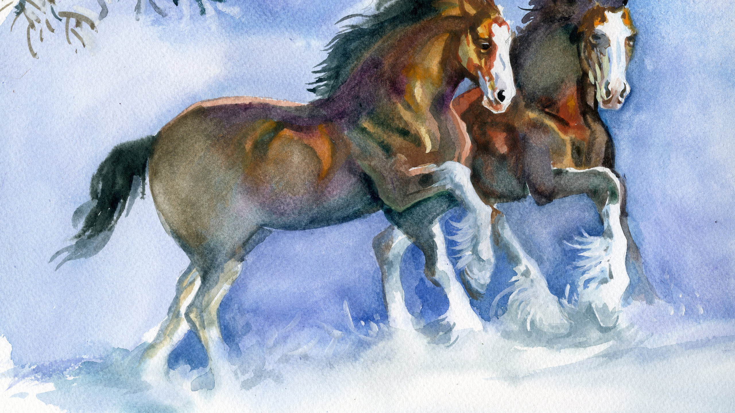 Картина две лошади зимой