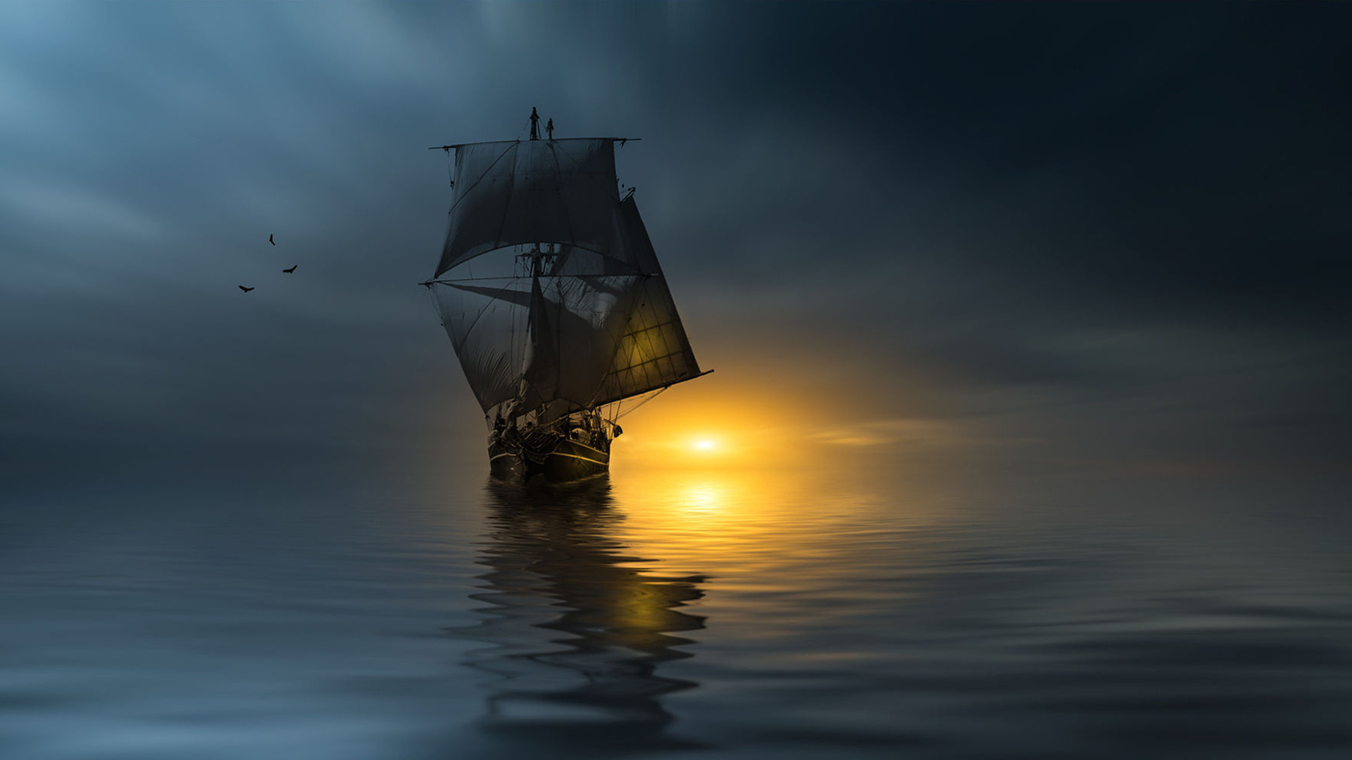 Одинокий корабль в море