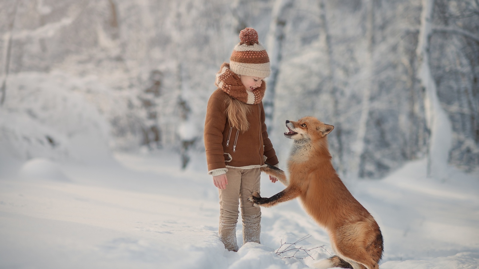 Дети и животные зима