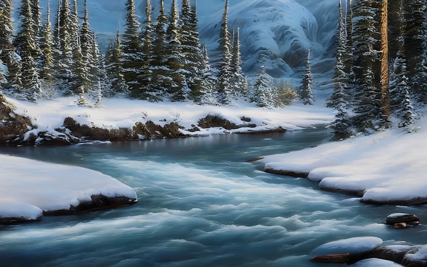 горные реки зимой на