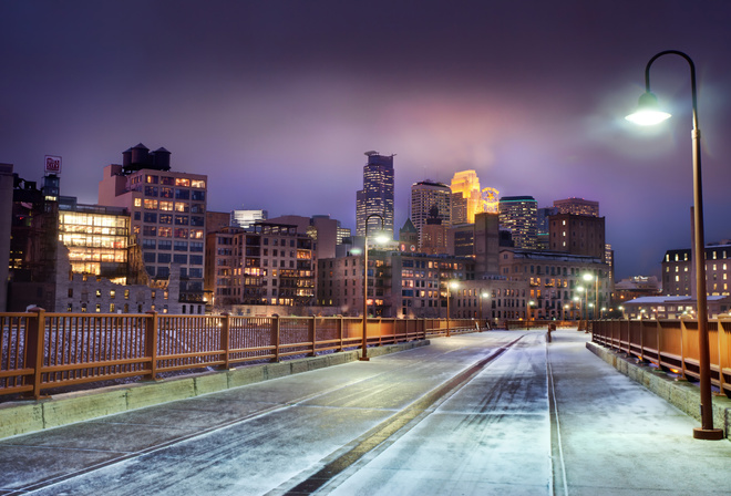 , minnesota, skyline at night, United states, snow, minneapolis, winter