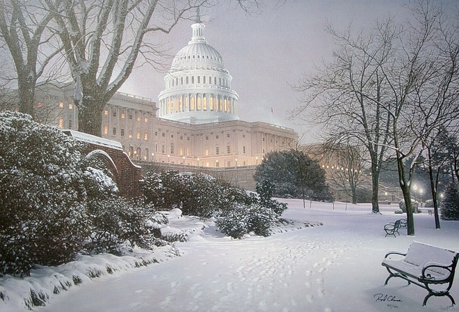 rod chase, united states capitol, painting, Evening on the hill, meeting place, hill, evening, park