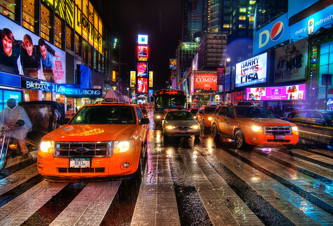 New york, rain dance, , -, usa, night, nyc, times square