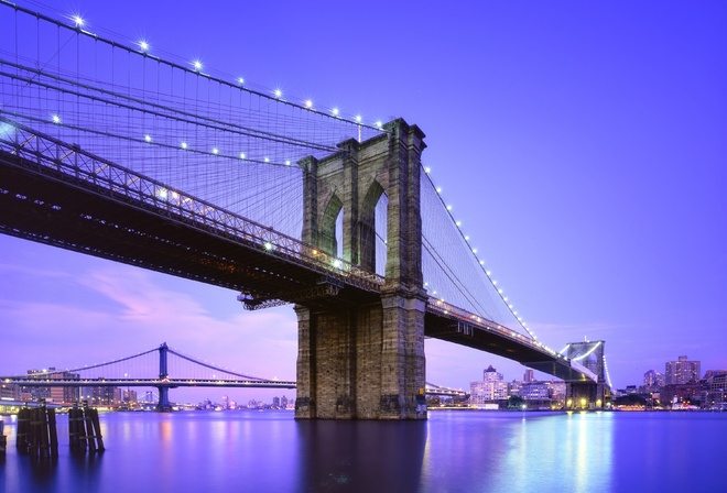 , blue hour, new york city, twilight, nyc, usa, Brooklyn bridge, -