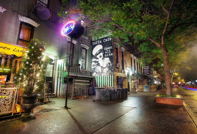 Yaffa cafe, new york, st. marks, east village, nyc, -, usa, night, christmas