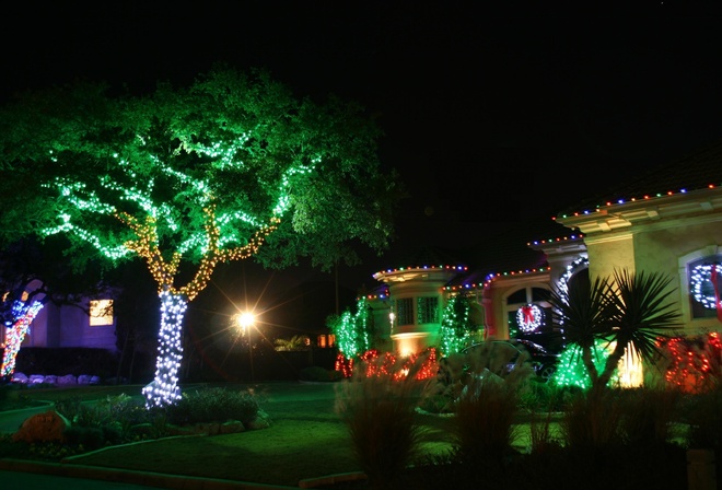 house, lights, Hot christmas, christmas, christmas lights, landscape, red, green, beautiful, night