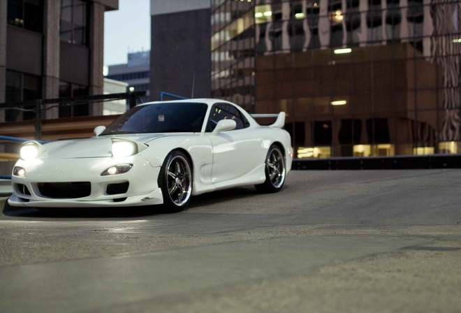 cars walls, parking, cars, Auto, wallpapers auto, mazda rx7, tuning, tuning cars, city, white