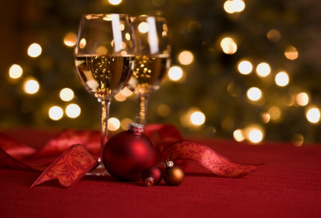 red, bokeh, lights, night, christmas, wine, ball, new year, holiday