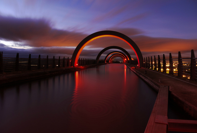 scotland, city, united kingdom, night, lights, falkirk, great britain