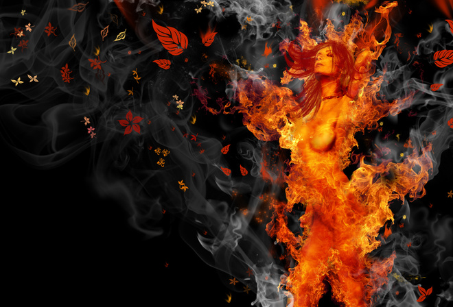 photoshop, fire, girl