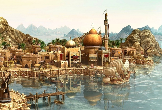 ship, , , city, game wallpapers, , Anno 1404, rendering, arrival