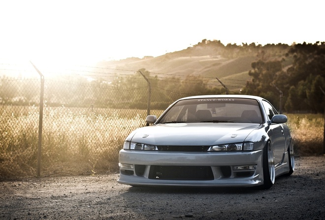 sun, Car, silvia, nissan, jdm, walls, drift, s14, silver, works, stance, japan, car, wallpapers