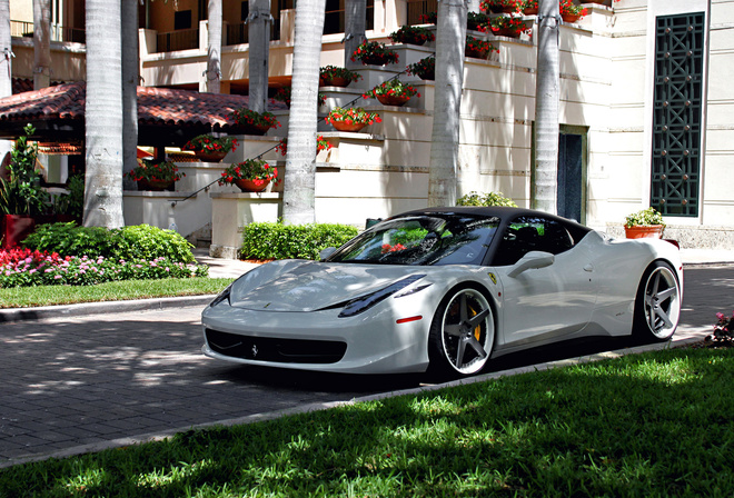 Ferrari, 458, Italia, White, Tuning, Wheels, Yard, Grass, Villa