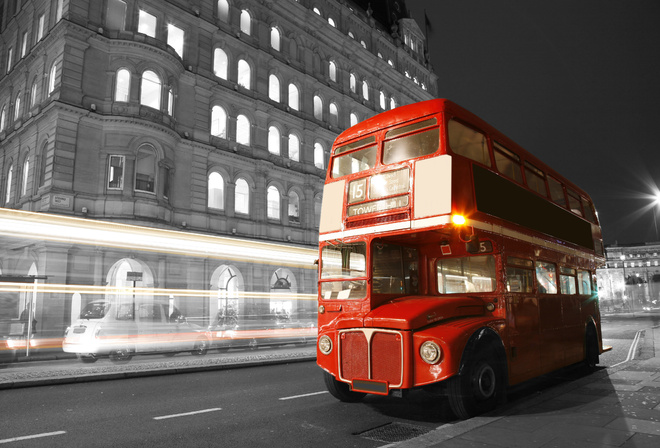 england, road, bus, blur, black and white, , night, lights, , city, street, London