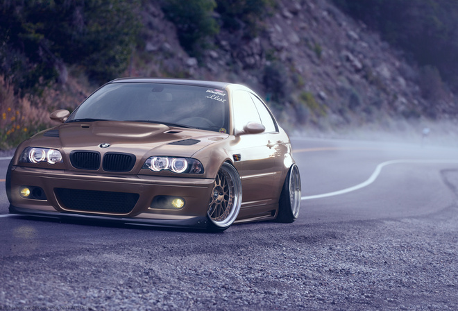 BMW, M3, E46, brown, front, stance nation,  