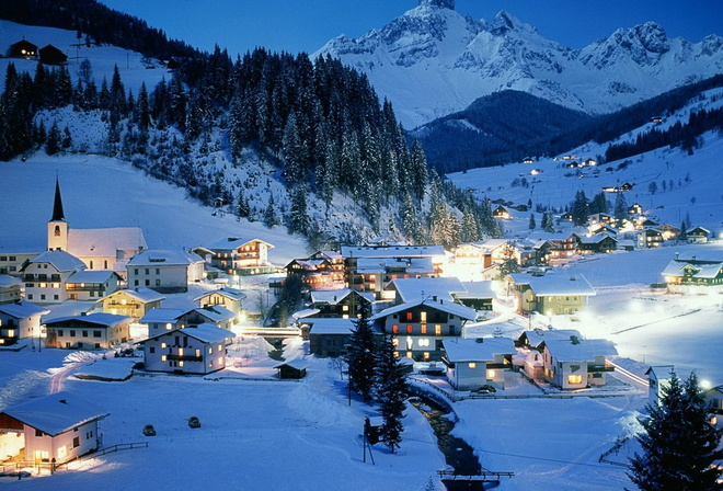 Snow, Mountains, Night