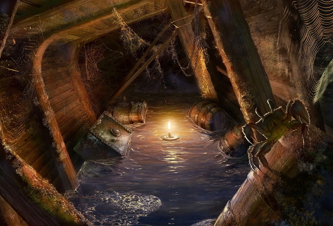 spider, light, Locations for games, bogdan maistrenko, masterbo, pirates, ship, candle