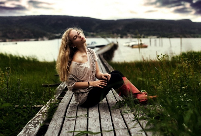 girl, landscape, hair