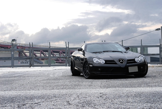 black,  , Mercedes benz, clouds, slr mclaren, , sky