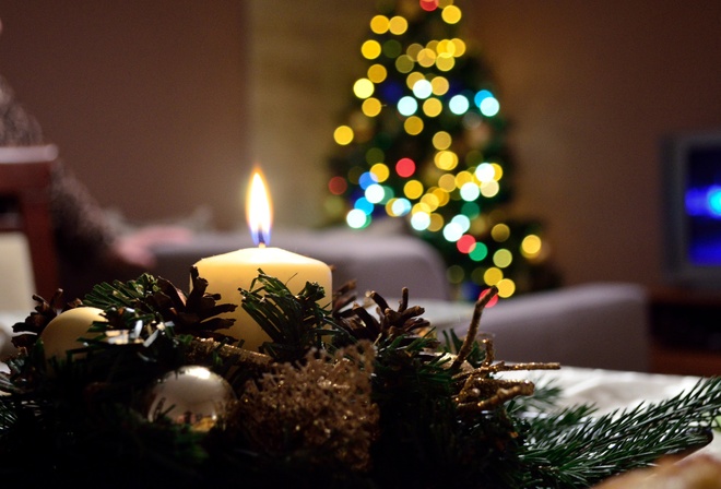Christmas, candle, Christmas tree