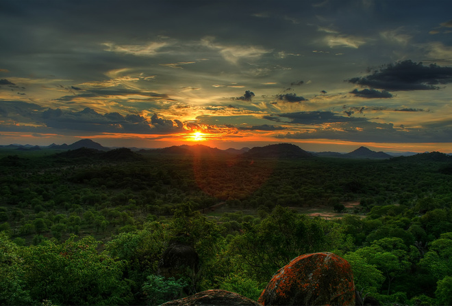 African Sunset, sky, sunset, the sun, trees