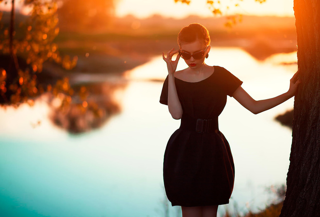 , dress, figure, sunset, , , , , , girl, sunglasses, style