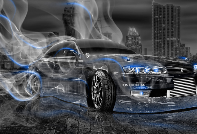 Tony Kokhan, Toyota, Mark2, JZX90, JDM, Super, Smoke, Drift, Blue, Neon, City, Night, Wallpaper, Plastic, Photoshop, el Tony Cars,  , , , 2, , , , , , , , , 2014, , 