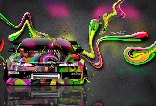 Tony Kokhan, Nissan, Silvia, S14, JDM, Art, Super, Plastic, Aerography, Multicolors, Neon, Photoshop, el Tony Cars, Design, HD Wallpapers,  , , , ,  14, , , , , , , , 