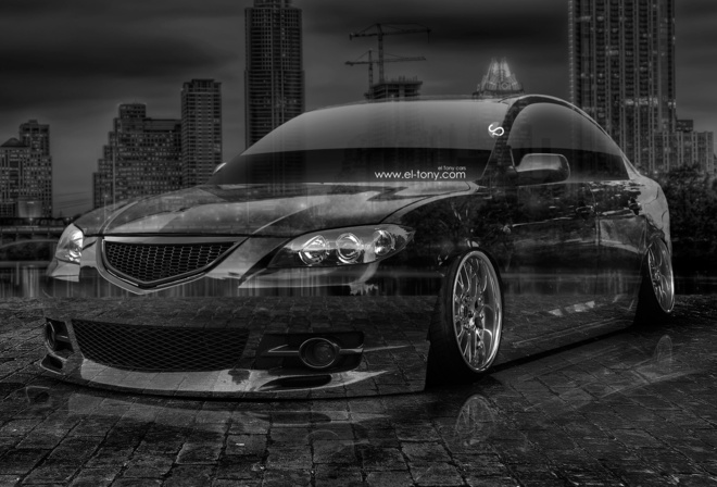 Tony Kokhan, Mazda, 3, JDM, Tuning, Crystal, City, Black, White, Night, el Tony Cars, HD Wallpapers, Photoshop,  , , , 3, , , , , , -, , , , , 2014