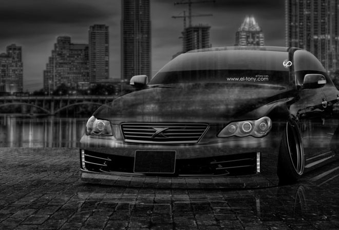 Tony Kokhan, Toyota, Mark, X, JDM, Tuning, Crystal, City, Car, Night, el Tony Cars, Photoshop, Black, White, HD Wallpapers, Silver, Gray,  , , , , , , , , , , , , , , 