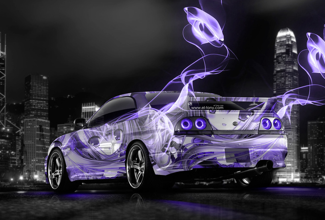 Tony Kokhan Nissan Skyline Gtr R Jdm Anime Girl Aerography City Violet Neon