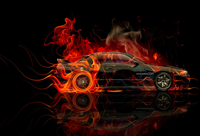 Tony Kokhan, Nissan, Skyline, GTR, R32, Fire, Orange, Black, Side, JDM, el Tony Cars, Photoshop, HD Wallpapers, Art, Design,  , , , , , 32, , , , ,  , , , , , 2014