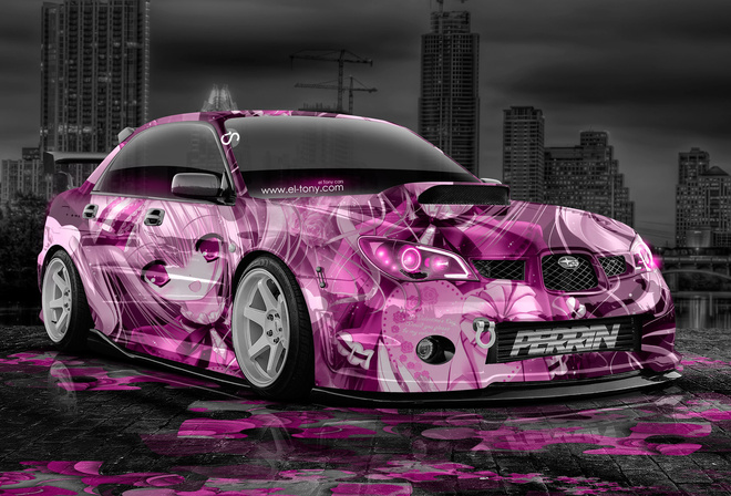 Tony Kokhan, Subaru, Impreza, WRX, STI, JDM, Anime, Girl, Aerography, City, Pink, Neon, Colors, Night, Glamour, Art, Design, el Tony Cars, HD Wallpapers,  , , , , , , , , , , , , 