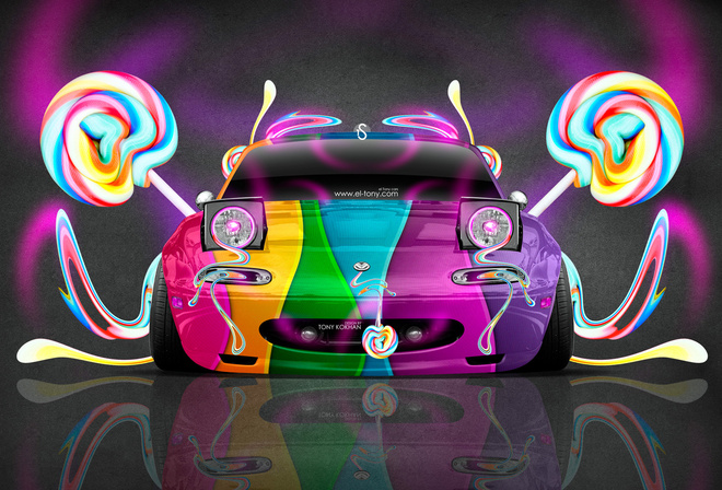 Tony Kokhan, Mazda, Miata, JDM, Front, Fantasy, Multicolors, Aerography, Candy, Car, el Tony Cars, Design, Art, Style, HD Wallpapers,  , , , , , , 2014, , ,  , , , , ,