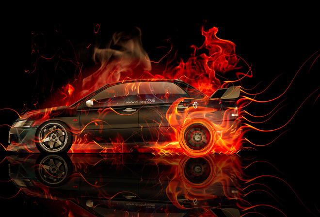 Tony Kokhan, Mitsubishi, Lancer, Evolution, JDM, Side, Fire, Car, Orange, Black, Flame, el Tony Cars, Photoshop, HD Wallpapers, Design, Art, Style,  , , , , , , , , , , , , 