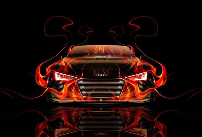 Tony Kokhan, Audi, e-Tron, Front, Fire, Abstract, Car, Spyder, Orange, Black, Flame, el Tony Cars, HD Wallpapers, Photoshop, Design, Art, Style,  , , , -,  , , , , , , , , 