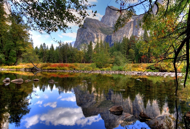 lake, autumn, mountain, trees, leaves