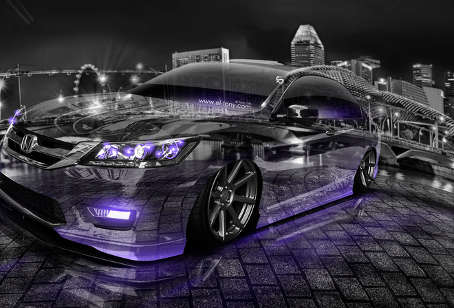 Tony Kokhan, Honda, Accord, JDM, Tuning, Crystal, City, Fish Eye, Violet, Neon, Design, Art, Style, Japan, Car, V6, Photoshop, HD Wallpapers, Creative,  , , , , , , , , , , , , 