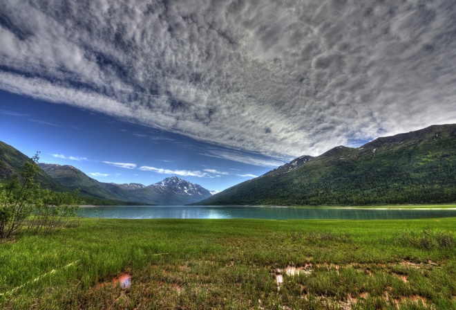 lake, mountain, sky, purple, water, clouds