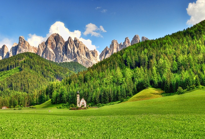 mountain, gree, grass, sky, road, tree