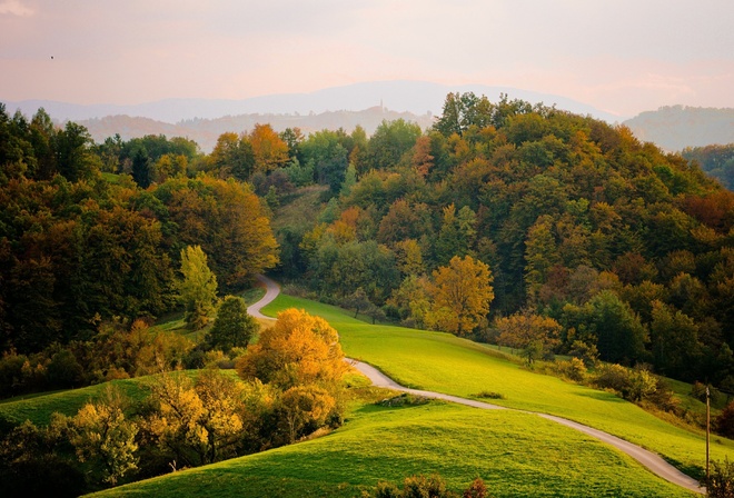 mountain, green, grass, sky, tree