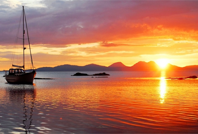 ocean, boat, sunset, sky