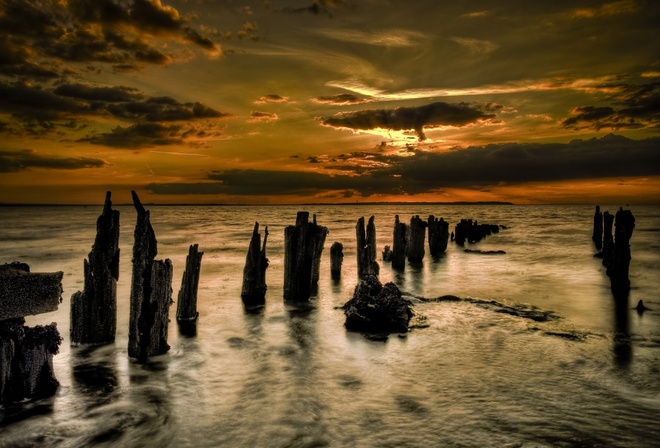 sunset, sea, ocean, rocks, water