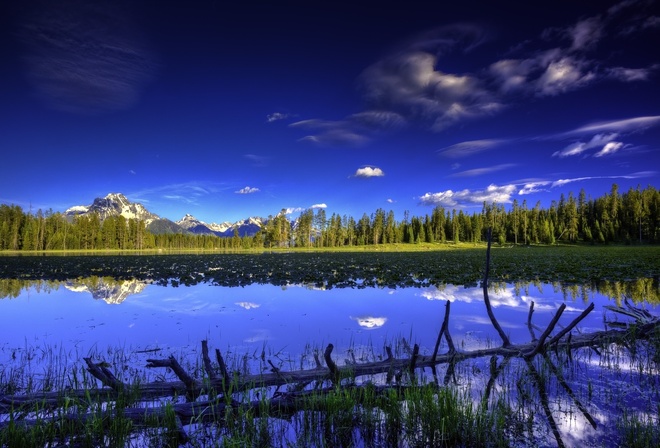 lake, mountain, tree, forest, water, sky, blue, beautiful