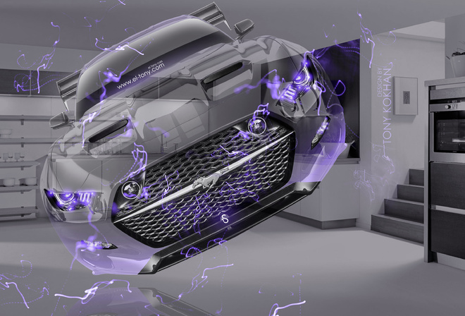 Tony Kokhan, Ford, Mustang, Tuning, Fantasy, Crystal, Home, Transformer, Fly, Car, Violet, Neon, Effects, Energy, Muscle, Car, el Tony Cars, 4K Wallpapers, Design, Art, Style, American, Horse, Interior, Photoshop,  , , , , 