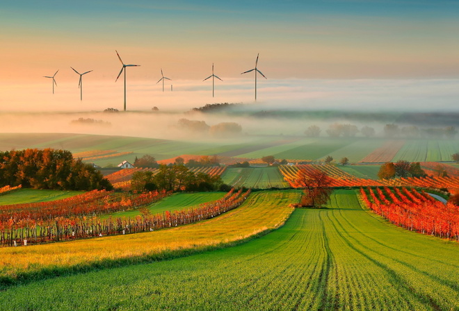 mills, wind, fields, grass, green