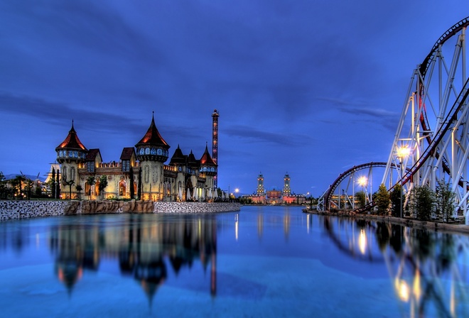 water, castle, wheel, city