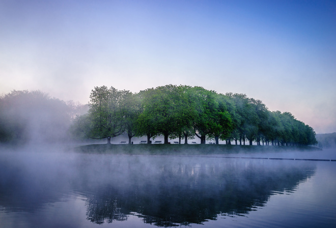 mist, lake, water, reflextion, mountain