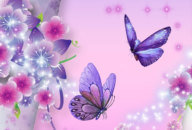 butterfly, flower, branch, leaves, tree